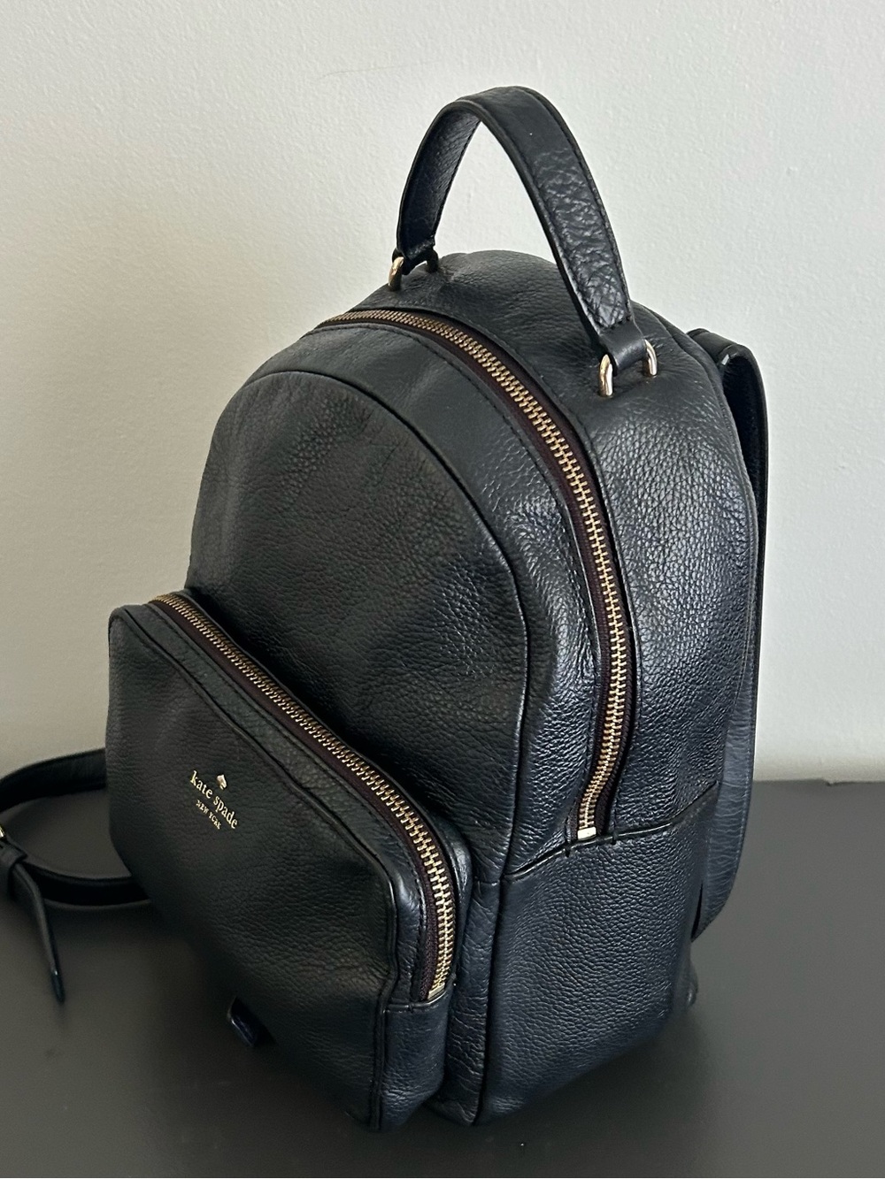 Kate Spade Black Leather Mini Backpack Gold Hardware Travel Purse - Picture 7 of 14